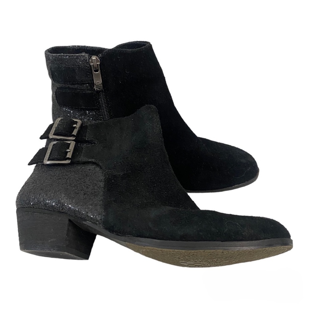 Vince Camuto Women's Size 7B/37 Madalline Black Glitter Suede Ankle Boot Buckle - Picture 3 of 11